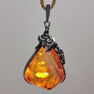 Stunning Genuine Baltic Amber Pendant Art Nouveau style Sterling Silver 925